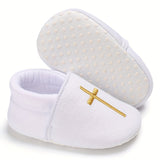 Baby Boys Baptism Cross No Tie Sip On Sneakers, Toddlers Crib Walking Shoes With Assorted Colors