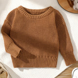 Soft & Cozy Babys Solid Knitted Sweater Pullover - Classic Round Neck Design for Boys & Girls - Perfect for Spring & Autumn/Fall Wardrobe