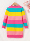 Vibrant Rainbow Striped Long Sleeve Knit Cardigan for Girls - Soft, Comfy, and Cozy Design for Autumn and Winter - Perfect for Casual Daily Wear, School, or Outdoor Activities