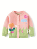 Adorable Cartoon Flower Knitted Cardigan Sweater - Soft Cotton, Button Front, Casual Style, Infant & Toddler Girl's Clothing, Perfect for Daily Wear, Photo Shoots, and Special Occasions