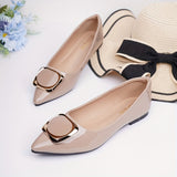 Fashionable Womens Buckle Flat Shoes - Pointed Toe Slip-Ons with Solid Color Patent Leather - Ultra-Comfortable & Stylish