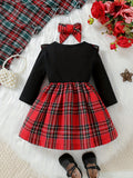 Adorable Princess Dress - Long Sleeve, Lattice Print, Bow Tie, Christmas Themed, Cute and Festive Outfit for Infant Girls