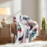 1pc Vibrant Feather Print Flannel Blanket - Soft, Warm, and Cozy Throw for Couch, Sofa, Office, Bed, Camping, and Travel - Multi-Purpose Gift for All Seasons with Versatile Design