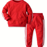 Buy 1 Get 1 Free, 2pcs Boys Fashionable Striped Warm Outfit Set - Cozy Long Sleeve Sweatshirt & Sweatpants for Spring, Fall, Winter - Comfortable & Durable