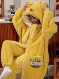 Cozy Fleece Bear Night Robe - Women's Long Sleeve Hooded Sleepwear with Pockets - Soft, Thickened, and Warm Fall & Winter Nightgowns & Sleepshirts for Cold Weather