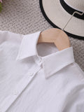 100% Pure Cotton Boho Chic Blouse - Unique Hollow-Out Bubble Sleeve, Relaxed Fit, Casual Button Collar Shirt - Solid White, Soft and Breathable Fabric for Everyday Wear