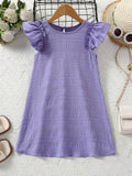 Girls Charming Solid Ruffle Trim Dress - Lightweight Loose Fit for Effortless Summer Style