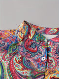 greatnfb  Paisley Print Button Front Shirt, Casual Lantern Sleeve Shirt, Women's Clothing