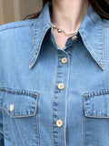 Chic Womens Denim Shirt - Flattering Long Sleeves, Trendy Oversized Fit - Perfect for Spring/Autumn - A Fashion Statement in Classic Blue Jean