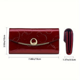 Classic Minimalist Solid Color Long Clutch Wallet, Elegant Textured Flap Coin Purse, Trendy Credit Card Holder For Women