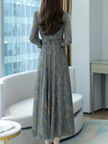 greatnfb  Elegant Long Sleeve Floral Midi Dress - Vintage-Inspired V-Neck Design, Perfect for Casual and Formal Occasions, Woman's Chic Wardrobe Essential