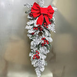 2pcs 23.62" Christmas Teardrop Swags - Flocked Artificial Garland for Door, Wall & Fireplace Decor | Rustic Holiday Home Accents