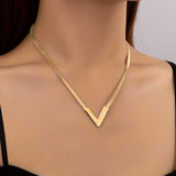 18K Gold Plated Personality V-Shaped Pendant Necklace Simple Style Jewelry Gift Women's Accessories