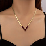 18K Gold Plated Personality V-Shaped Pendant Necklace Simple Style Jewelry Gift Women's Accessories