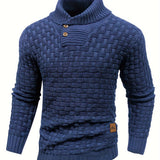 Cozy Chic Men's Waffle Pattern High Stretch Sweater - Soft, Breathable, and Lightweight Pullover for Fall and Winter - Chic Mature Casual Wear for Everyday