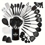 43pcs/set, Silicone Kitchen Utensils Set With Stainless Steel Handle, Non-stick Pot Special Cooking Tools Set With Storage Bucket, Multipurpose Kitchenware, Heat Resistant Cookware, Dishwasher Safe, Kitchen Supplies, Kitchen Gadgets
