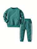 Buy 1 Get 1 Free, 2pcs Boys Fashionable Striped Warm Outfit Set - Cozy Long Sleeve Sweatshirt & Sweatpants for Spring, Fall, Winter - Comfortable & Durable