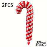 2pcs 33-Inch Extra Large Cane Aluminum Film Balloons - Vibrant Christmas Party Decorations with Durable Cane Handles - Perfect for Indoor Outdoor Festive Celebration Props