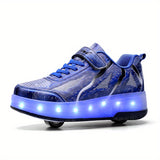 Bright LED Roller Shoes for Boys - Fashionable & Fun, Dual-Wheel Skate Sneakers for All Seasons Outdoor Adventure