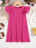 Girls Charming Solid Ruffle Trim Dress - Lightweight Loose Fit for Effortless Summer Style