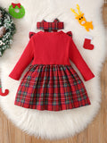 Adorable Princess Dress - Long Sleeve, Lattice Print, Bow Tie, Christmas Themed, Cute and Festive Outfit for Infant Girls