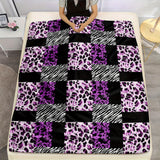 1pc Plush Leopard Print Blanket - Ultra-Soft, Stylish, and Cozy for Couch, Bed, and Travel - Ideal Gift for Mom, Wife, and Friends with Zebra and Purple Checkerboard Design