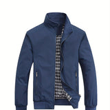 Men's casual stand-up collar slim jacket, solid color style, new choice for sports and leisure