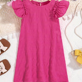 Girls Charming Solid Ruffle Trim Dress - Lightweight Loose Fit for Effortless Summer Style