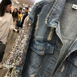 Streetwear Woman Coat Denim European Style Sequin Jacket Female Spring Autumn Jeans Clothes Bling 220815