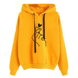 Harajuku Women's Sweatshirt and Hoody Ladies Oversize K Pop Yellow Pink Love Heart Finger Hood Casual Hoodies for Women Girls 210518