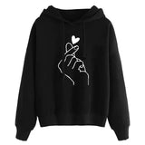 Harajuku Women's Sweatshirt and Hoody Ladies Oversize K Pop Yellow Pink Love Heart Finger Hood Casual Hoodies for Women Girls 210518