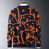 Men's Sweaters Mens Autumn Casual Polar Bear Pattern Trendy Slim Cotton Long Sleeve Round Collar Male Warm Pullovers Orange 221007