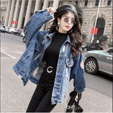 Spring Autumn leather Crop Denim Jackets Women Casual Jeans Bomber Jacket Long Sleeve Denim Coat Plus Size