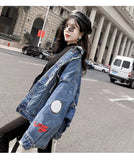 Spring Autumn leather Crop Denim Jackets Women Casual Jeans Bomber Jacket Long Sleeve Denim Coat Plus Size