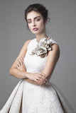 Lace Wedding Dresses Krikor Jabotian Jewel Sleeveless High Low Wedding Dresses Short A-Line Beach Bridal Gowns With Flower