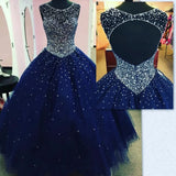 Quinceanera Dresses Ball Gown Princess Puffy  Dark Royal Blue Tulle Masquerade Sweet 16 Dress Backless Prom Gowns vestidos de 15 anos