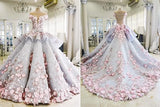 Luxury Quinceanera Ball Gown Dresses 3D Floral Lace Applique Cap Sleeves Sweet 16 Floor Length Sheer Back Puffy Party Prom Evening Gown