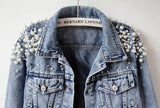 Spring Autumn Woman Basic Coats Women Denim Jacket Pearls Beading Fashion Jeans Coat Loose Long Sleeve Jackets w1021