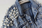 Spring Autumn Woman Basic Coats Women Denim Jacket Pearls Beading Fashion Jeans Coat Loose Long Sleeve Jackets w1021