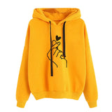 Harajuku Women's Sweatshirt and Hoody Ladies Oversize K Pop Yellow Pink Love Heart Finger Hood Casual Hoodies for Women Girls 210518