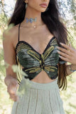 Greatnfb Butterfly Halter Tie-back Crop Top