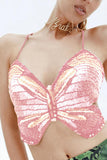 Greatnfb Butterfly Halter Tie-back Crop Top