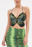 Greatnfb Butterfly Halter Tie-back Crop Top