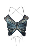 Greatnfb Butterfly Halter Tie-back Crop Top