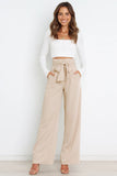 Greatnfb Casual Tie-Front Loose Straight Long Pants