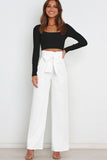 Greatnfb Casual Tie-Front Loose Straight Long Pants