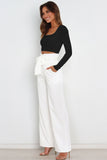 Greatnfb Casual Tie-Front Loose Straight Long Pants