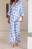 Greatnfb Contrast Printed Shirt Long Pants Suits