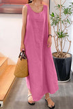 Greatnfb Cotton Round Neck Sleeveless Midi Dress