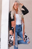 Greatnfb Cow Print Patchwork Open Front Cardigan